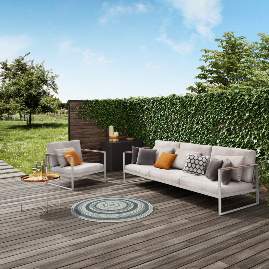 Tapis rond d'extérieur ou d'intérieur - Céleste - Bleu et vert - terrasse