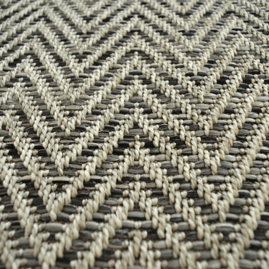 Tapis intérieur / extérieur Java Chevron silver ganse noire - gros plan