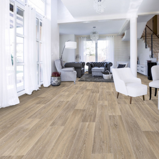 Sol Vinyle Textile Grande largeur - Aspect parquet chêne cérusé - salon