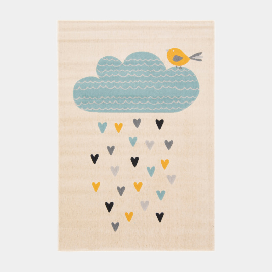 Tapis chambre d'enfant - Petits Cœurs - Beige et motifs colorés