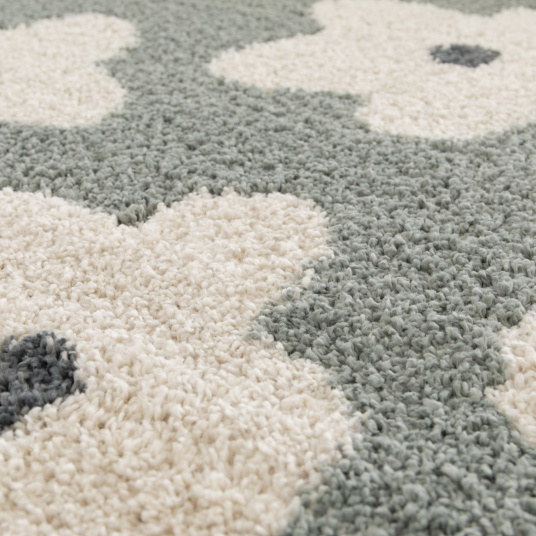 Tapis motif floral maximaliste - Apolline - Gris bleuté - gros plan