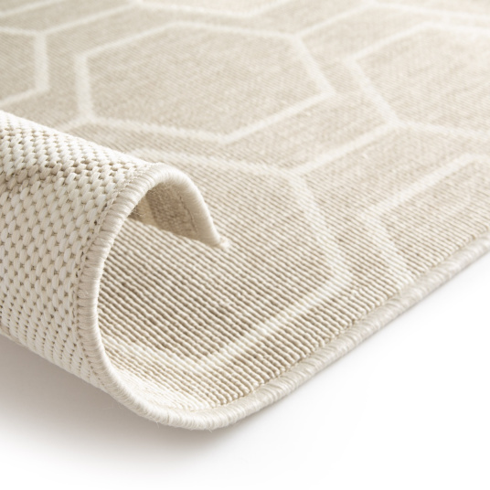 Tapis intérieur et extérieur motif graphique - Hexagone - Beige et écru - envers
