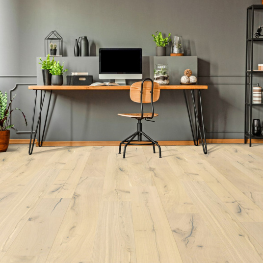 Lame Parquet contrecollé huilé Click à plat - Chêne Blanchi - Bureau