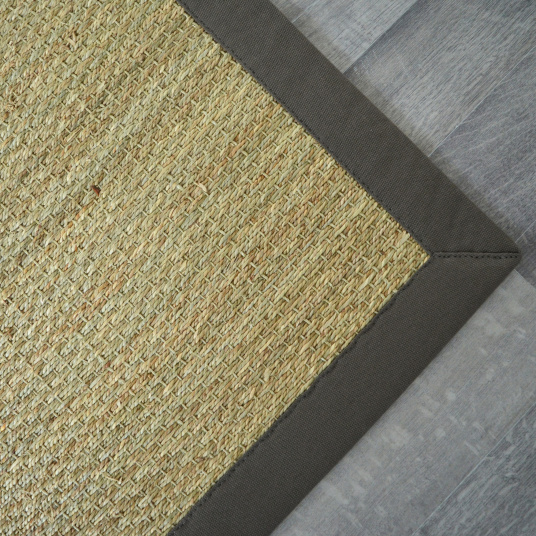 Tapis jonc de mer fin panama ganse coton anthracite - coin