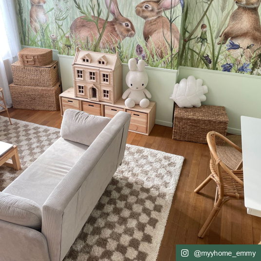 Tapis damier à poils longs - Colorama - Beige rétro - salon - partenariat