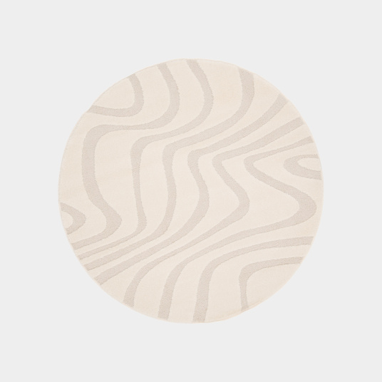 Tapis rond de salon en relief - Belle-île - Vagues écru et crème