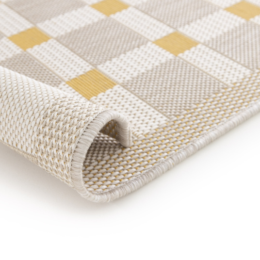 Tapis à motif carreaux en matière recyclée - Pauline - Beige et ocre - envers