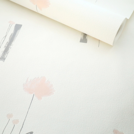 Papier peint expansé sur intissé - Basique - Motif floral rose tendre et gris