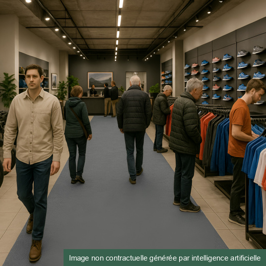 Moquette Stand Expo filmé - Gris cendré - couloir surface de vente