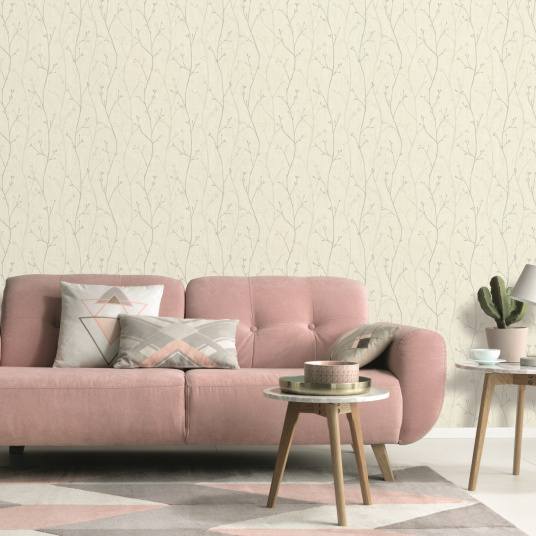 Papier peint vinyle sur intissé - Botanique - Feuillage gris - Salon