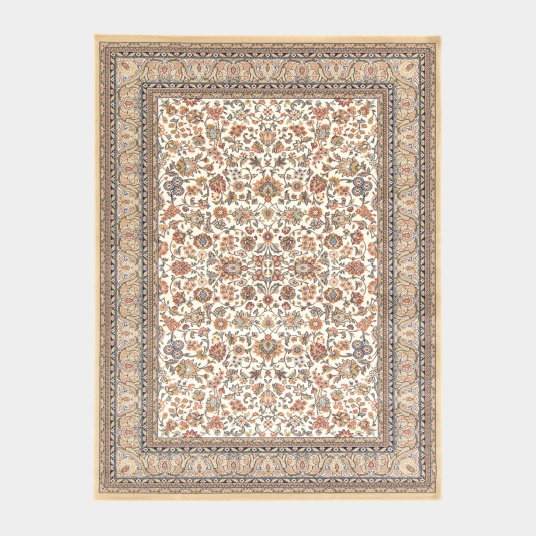 Tapis traditionnel floral Mamie in love corail doux avec motif fleurs anciennes et bordure décorée