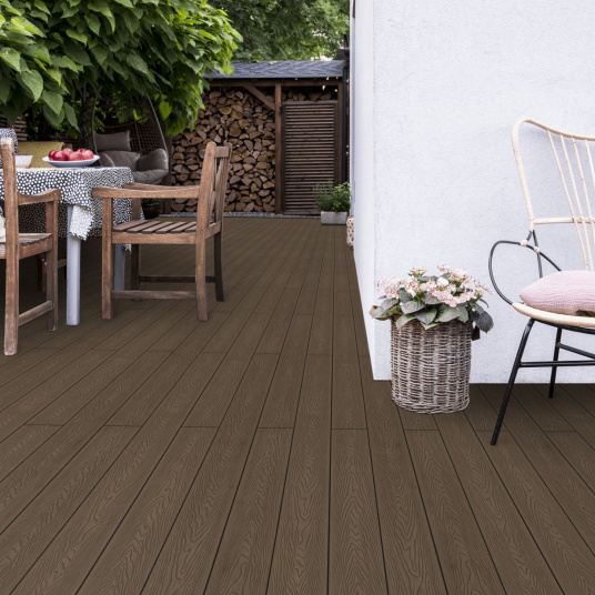 Lame terrasse en bois composite 2 côtés - Marron - terrasse