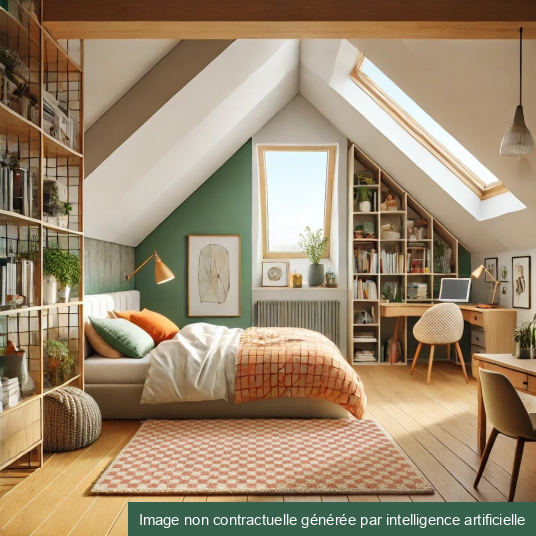 Tapis à poils longs Colorama Rose vintage dans une chambre mansardée lumineuse