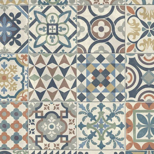 Sol Vinyle Textile Relief 3D – Carreaux de ciment Élise multicolore, mosaïque de motifs anciens