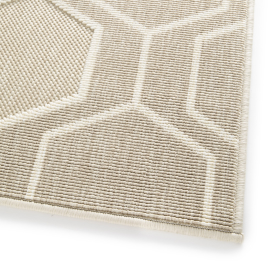 Tapis intérieur et extérieur motif graphique - Hexagone - Beige et écru - coin