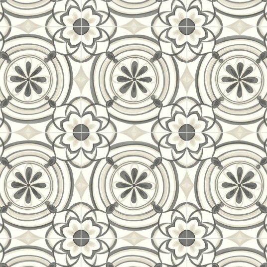 Finition mate et design andalou pour sol vinyle Textile Rénove - Effet carreaux de ciment Andalousie - Noir