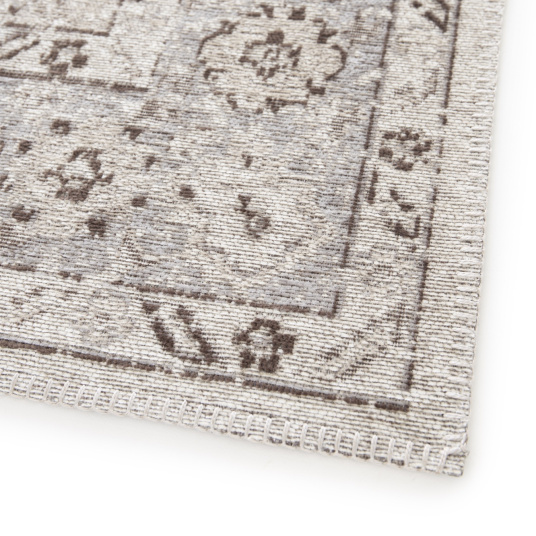 Tapis à motif oriental en tissus chenille recyclé - Yanis - Gris et brun - coin