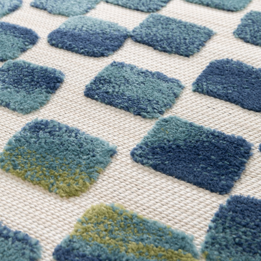 Tapis intérieur et extérieur motif géométrique - Idylle - Bleu et vert - gros plan