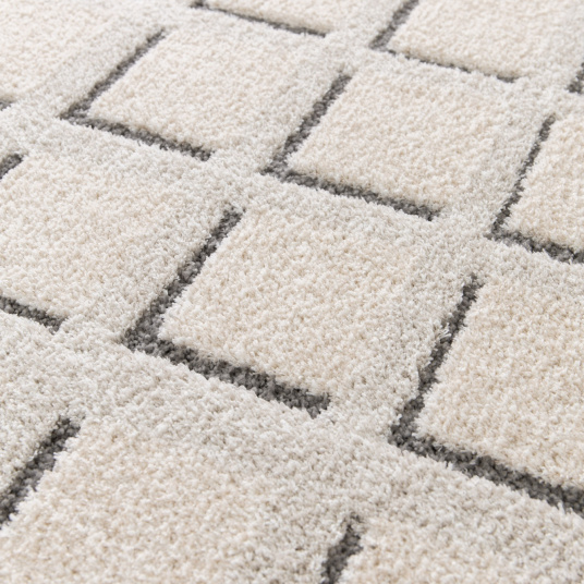 Tapis de salon graphique en relief - Case - Beige crème - gros plan