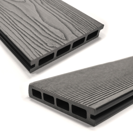 Lame terrasse en bois composite 2 côtés - Gris - vue de près