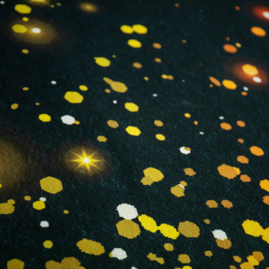 Détail éclats lumineux jaunes sur moquette Stand imprimée Jeu de lumière