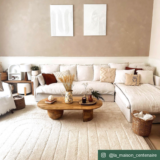 Tapis en relief géométrique Andréa écru et beige naturel - partenariat