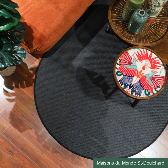 Tapis ovale naturel - Sisal Yucatan - Gris foncé - vue du dessus