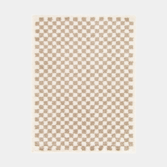 Tapis damier à poils longs - Colorama - Beige rétro