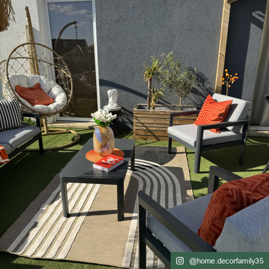 Tapis intérieur et extérieur en relief Luna beige et noir - partenariat