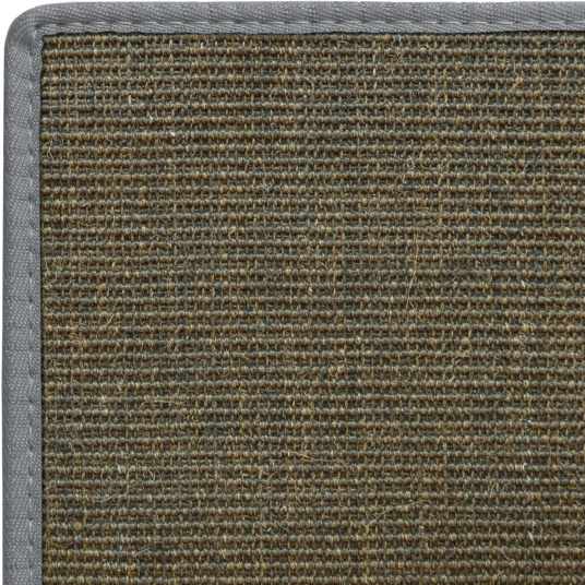 Tapis sisal Yucatan cacao avec galon polypropylène ardoise et tissage dense en fibres naturelles