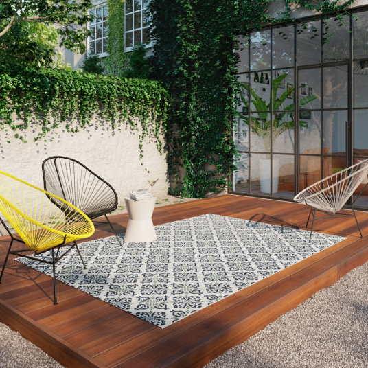 Tapis d'extérieur et intérieur - Louisette - Bleu et vert - terrasse