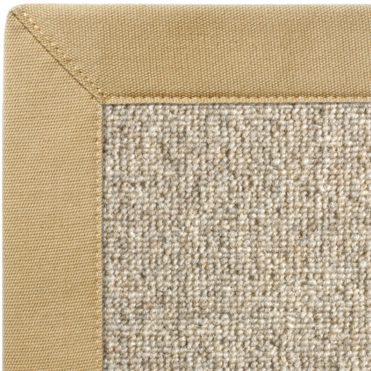Tapis 100% pure laine vierge naturelle petites boucles Killoo grège avec ganse cousue coordonnée beige