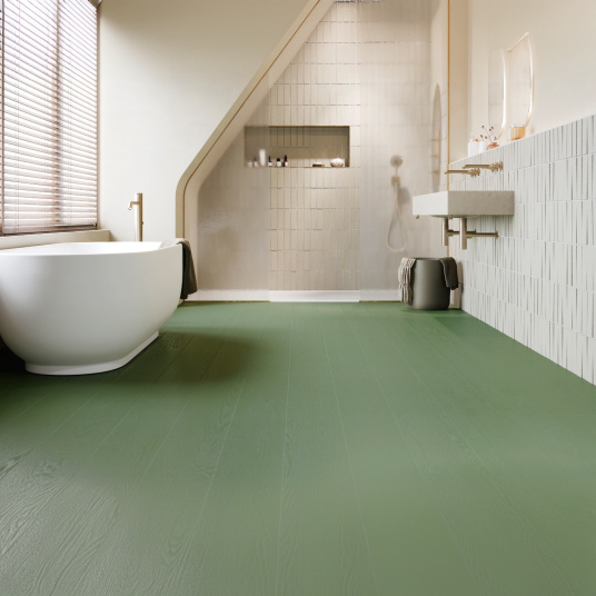 Sol Vinyle Résistance Pro - Parquet bois vintage peint - Vert - salle de bain