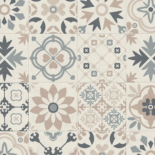 Décor crème du Sol Vinyle Textile – Relief 3D – Capucine, carreaux de ciment aux nuances douces et détails en relief 3D