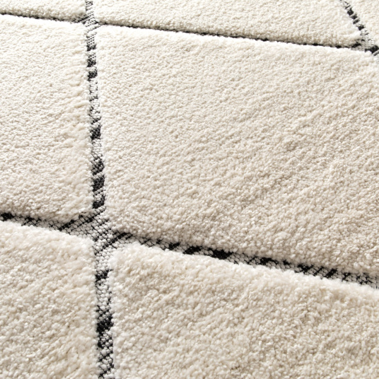 Tapis de salon graphique en relief - Louisa - Crème et noir - vue de près