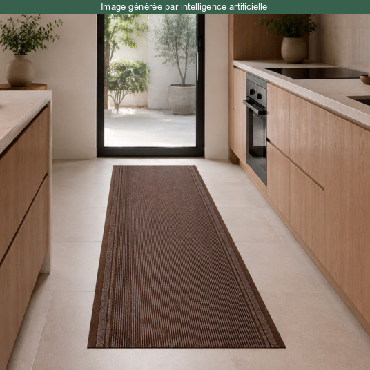 Tapis de couloir et d'entrée brun - Antidérapant au mètre avec surface robuste adaptée aux usages quotidiens