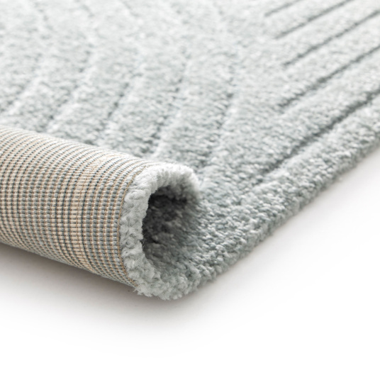 Envers et rendu de l'épaisseur du tapis en relief rectangulaire Circle Courbe gris bleuté