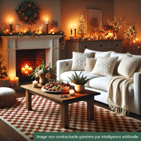 Tapis damier à poils longs - Colorama - Rouge terracotta - salon