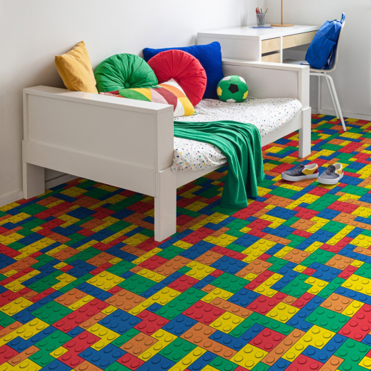 Tapis sur mesure Vinyle pour les enfants - Motif Puzzle jeu de briques multicolore