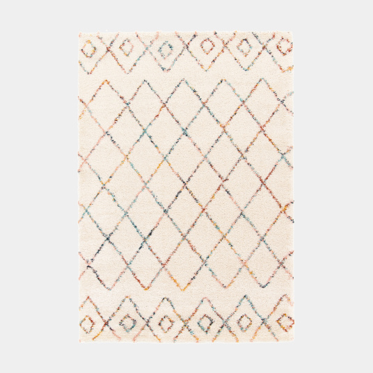 Tapis motif berbère - Ouna - Écru et losanges multicolore