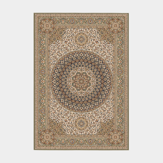 Tapis style persan en velours ras - Cyra - Camel et kaki