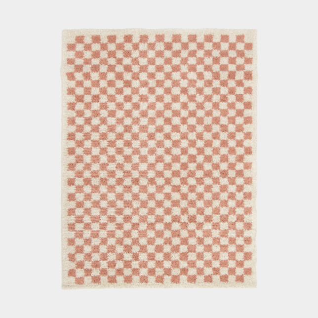 Tapis damier décoratif à poils longs de 30 mm, Colorama Rose vintage 