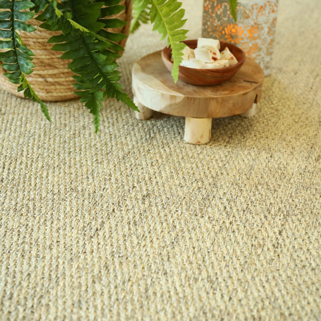 Tapis sur mesure sisal Tulum coloris écru avec motif tissage 1/2 Panama