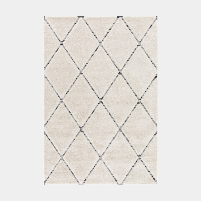 Tapis de salon graphique en relief - Louisa - Crème et noir