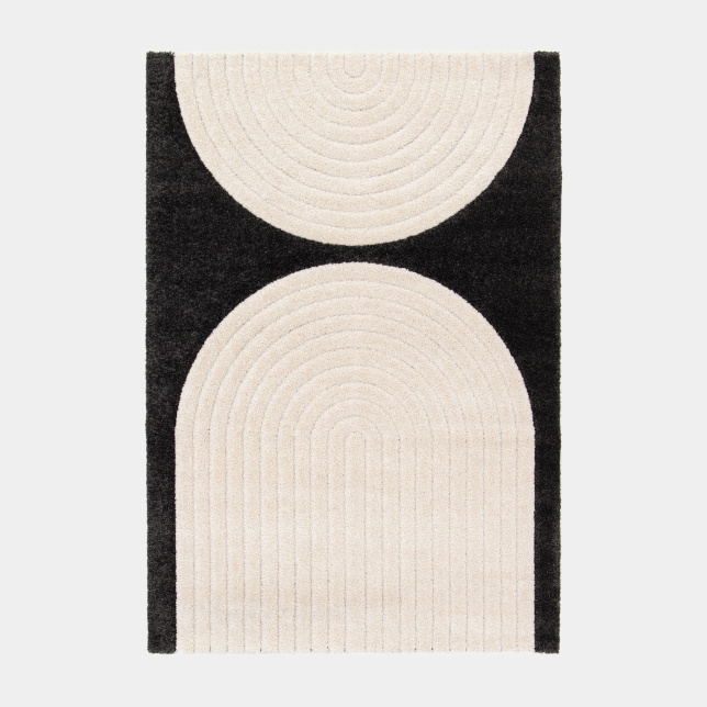Tapis de salon en relief Modern Circle noir et crème