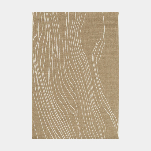 Tapis d’extérieur Riviera beige et crème, design contemporain à lignes blanches
