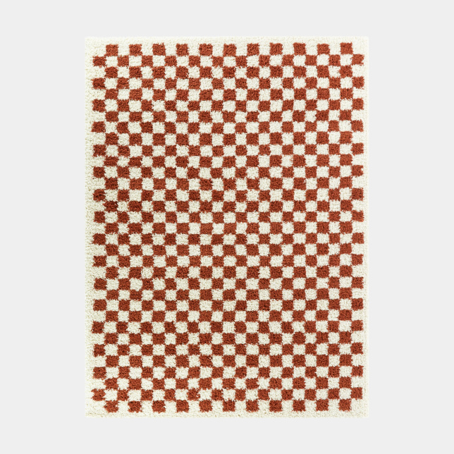 Tapis damier à poils longs - Colorama - Rouge terracotta