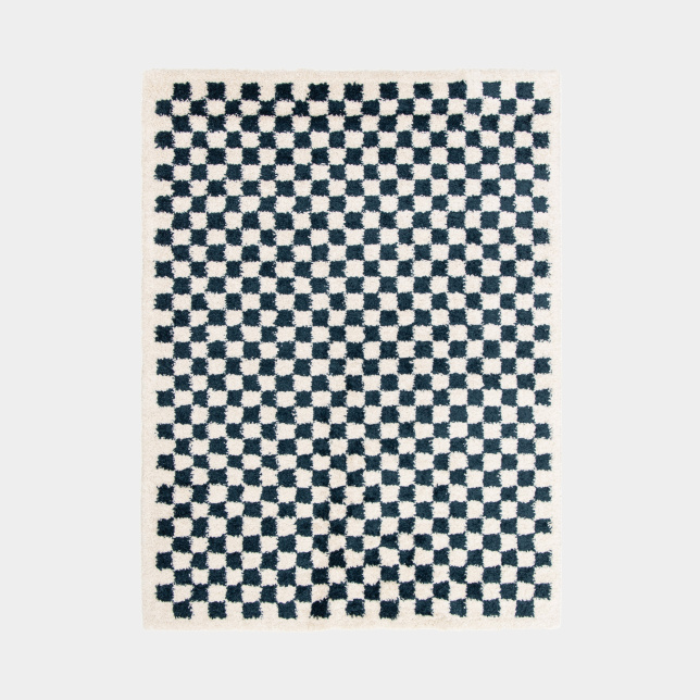 Tapis damier à poils longs - Colorama - Bleu pétrole