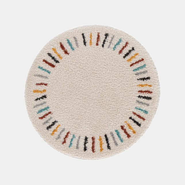 Tapis rond chambre d'enfant berbère - Adel - Beige et traits multicolore