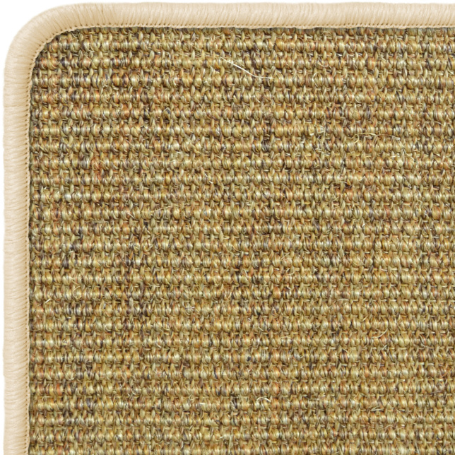 Tapis Yucatan sisal chaume finition surjet beige assorti